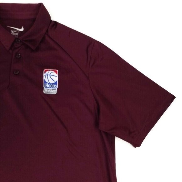 Nike Team iHoops First Logo Burgandy Short Sleeve Fit Dry Polo Shirt Mens Large - Picture 4 of 12